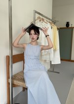 Celeste Grid Long Dress in Blue