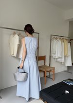Celeste Grid Long Dress in Blue