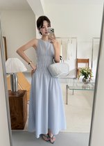 Celeste Grid Long Dress in Blue