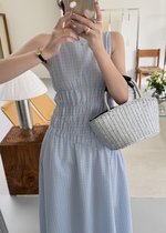 Celeste Grid Long Dress in Blue