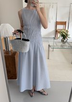 Celeste Grid Long Dress in Blue