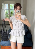 Alice Ribbon Lacey Blouse in Ash Blue