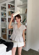 Alice Ribbon Lacey Blouse in Ash Blue