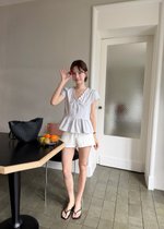 Alice Ribbon Lacey Blouse in Ash Blue