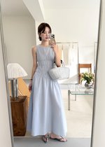Celeste Grid Long Dress in Blue