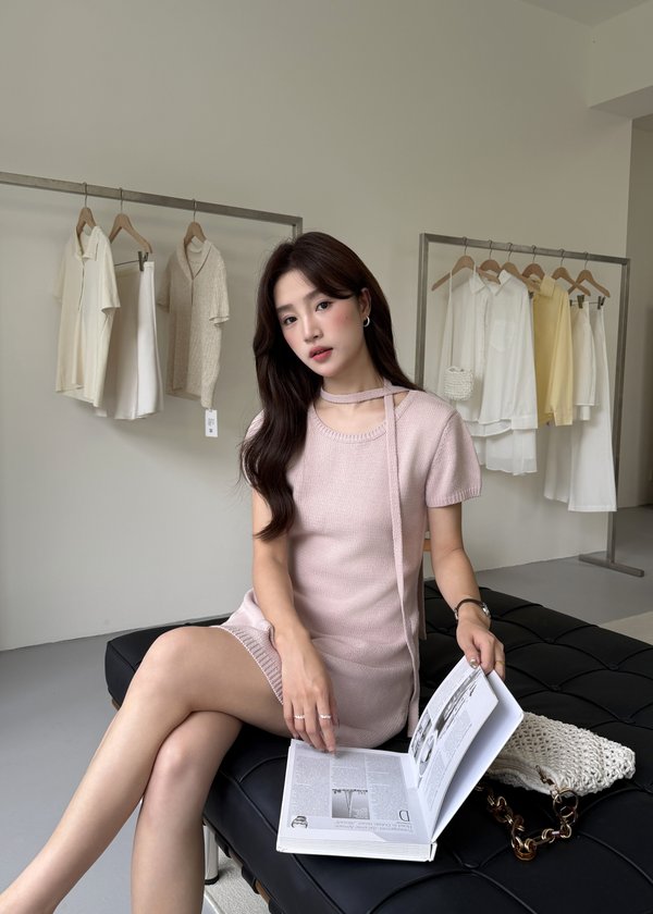 Elyssa A-line Knit Dress in Dusty Pink