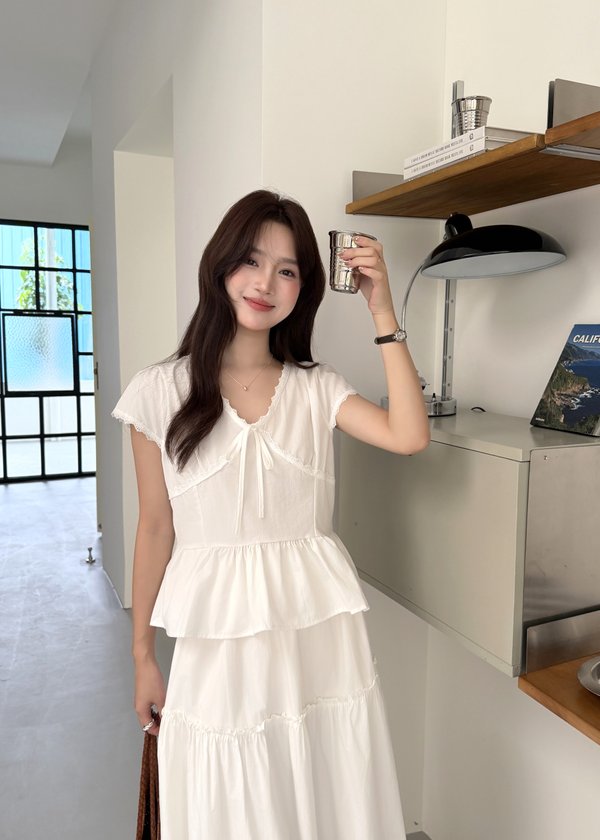 Alice Ribbon Lacey Blouse in White