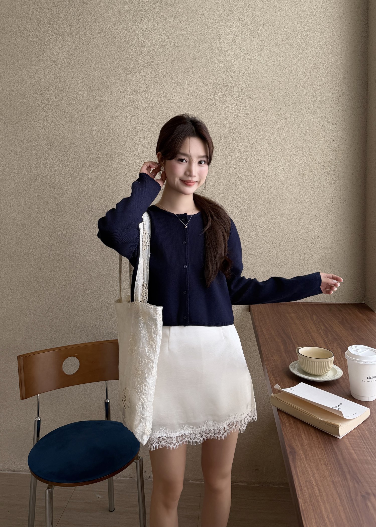 Lara Fufu Knit Top in Navy Blue