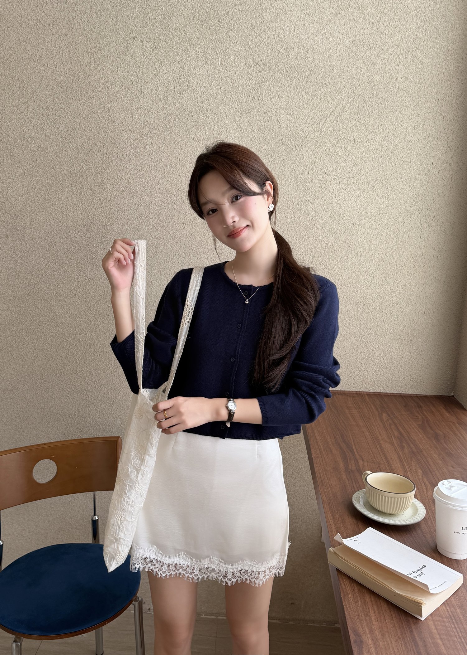 Lara Fufu Knit Top in Navy Blue