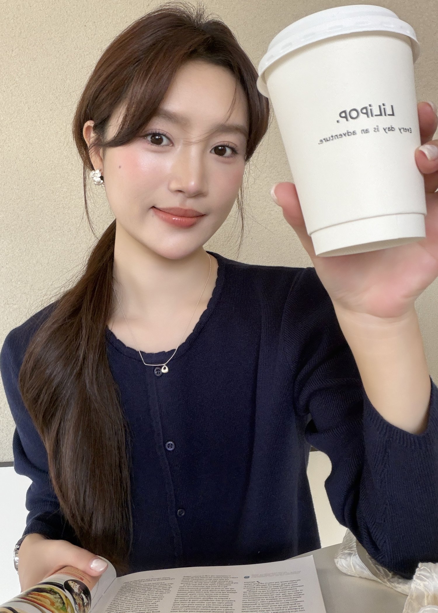 Lara Fufu Knit Top in Navy Blue