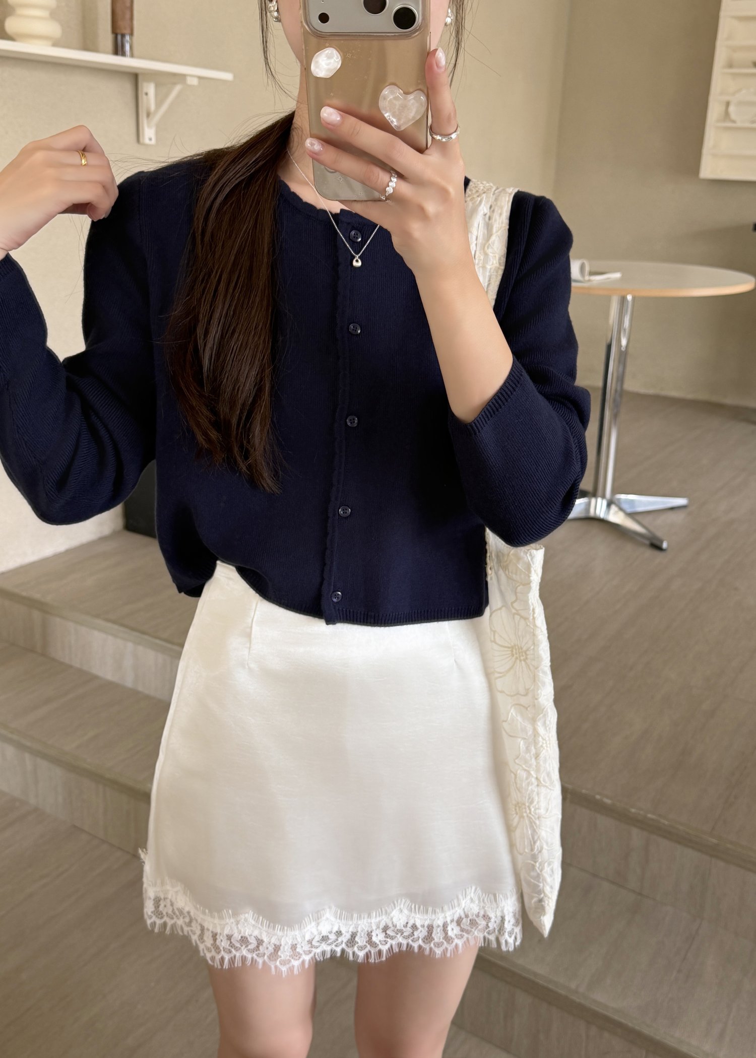 Lara Fufu Knit Top in Navy Blue