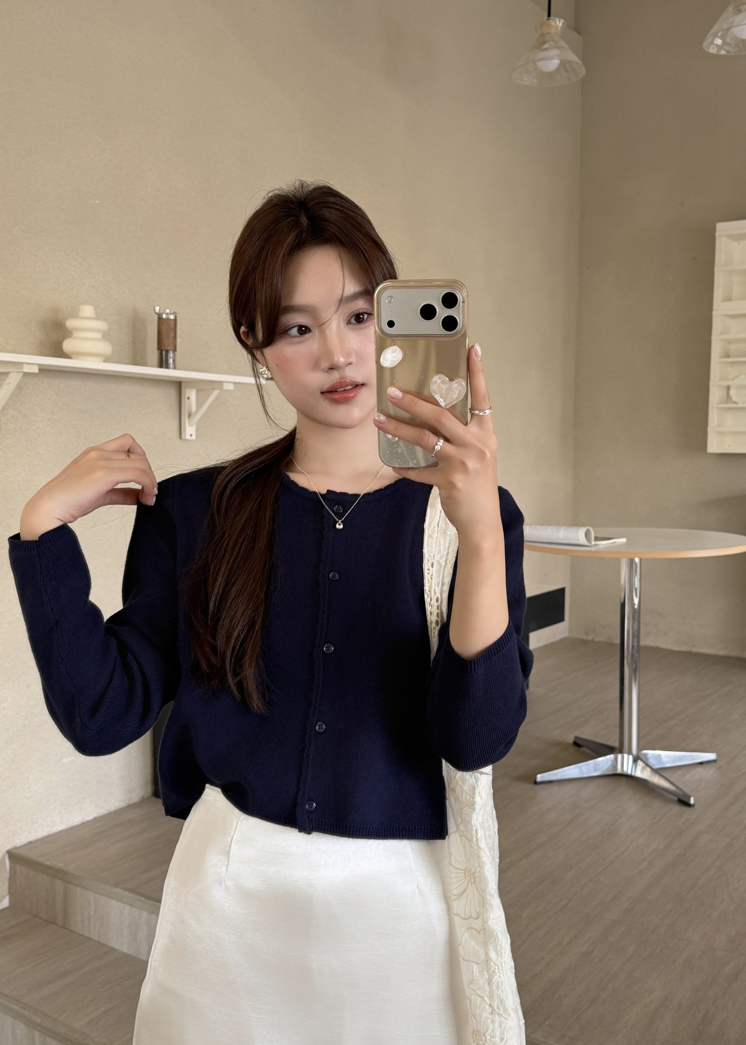 Lara Fufu Knit Top in Navy Blue