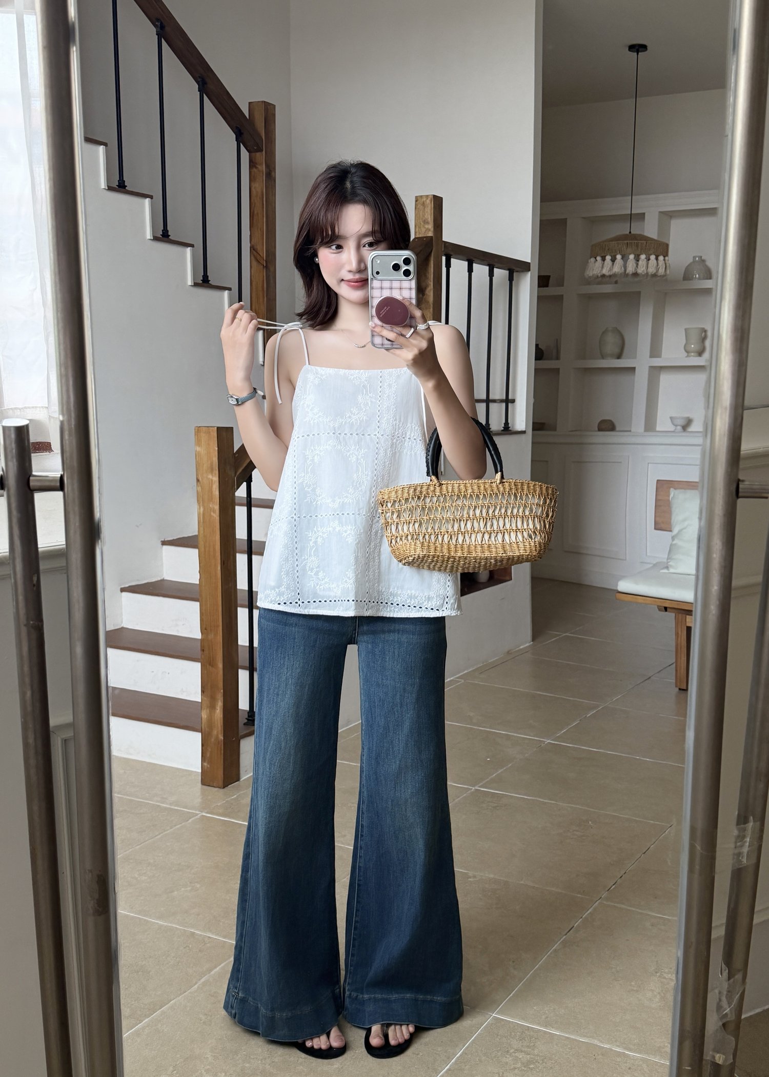 Annie Embroidery Eyelet Top in White