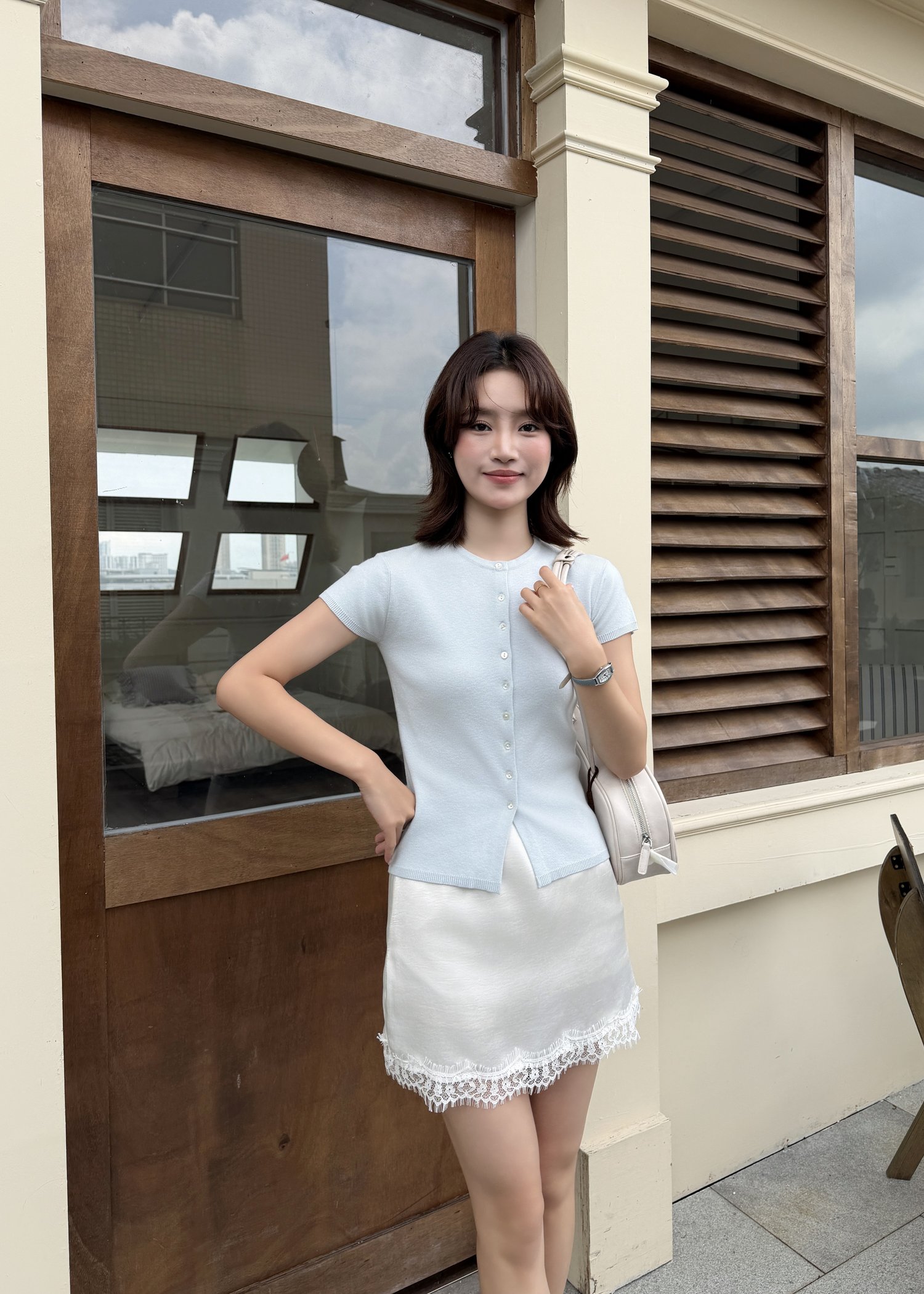 Daphne Buttoned Knit Top in Baby Blue