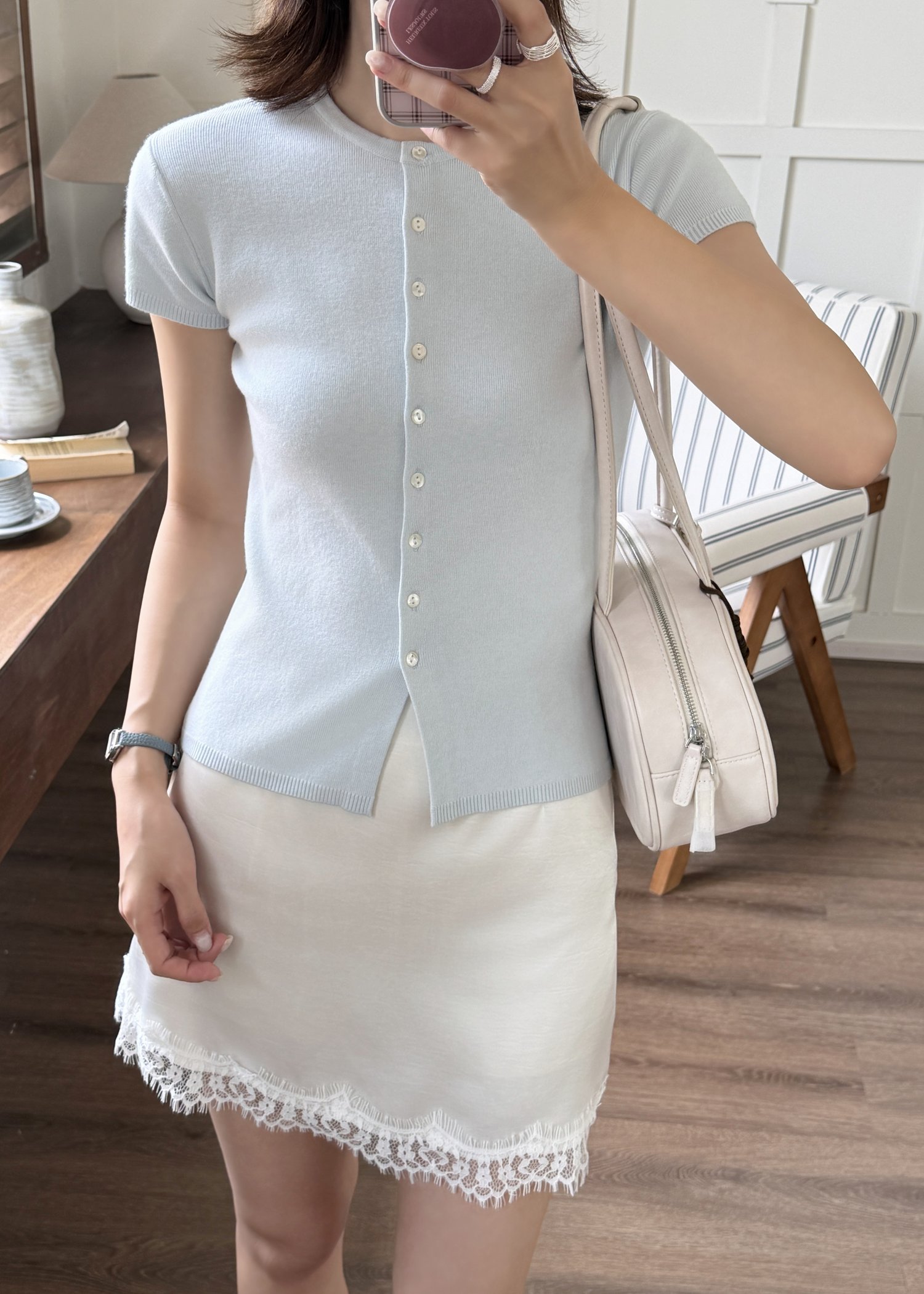 Daphne Buttoned Knit Top in Baby Blue