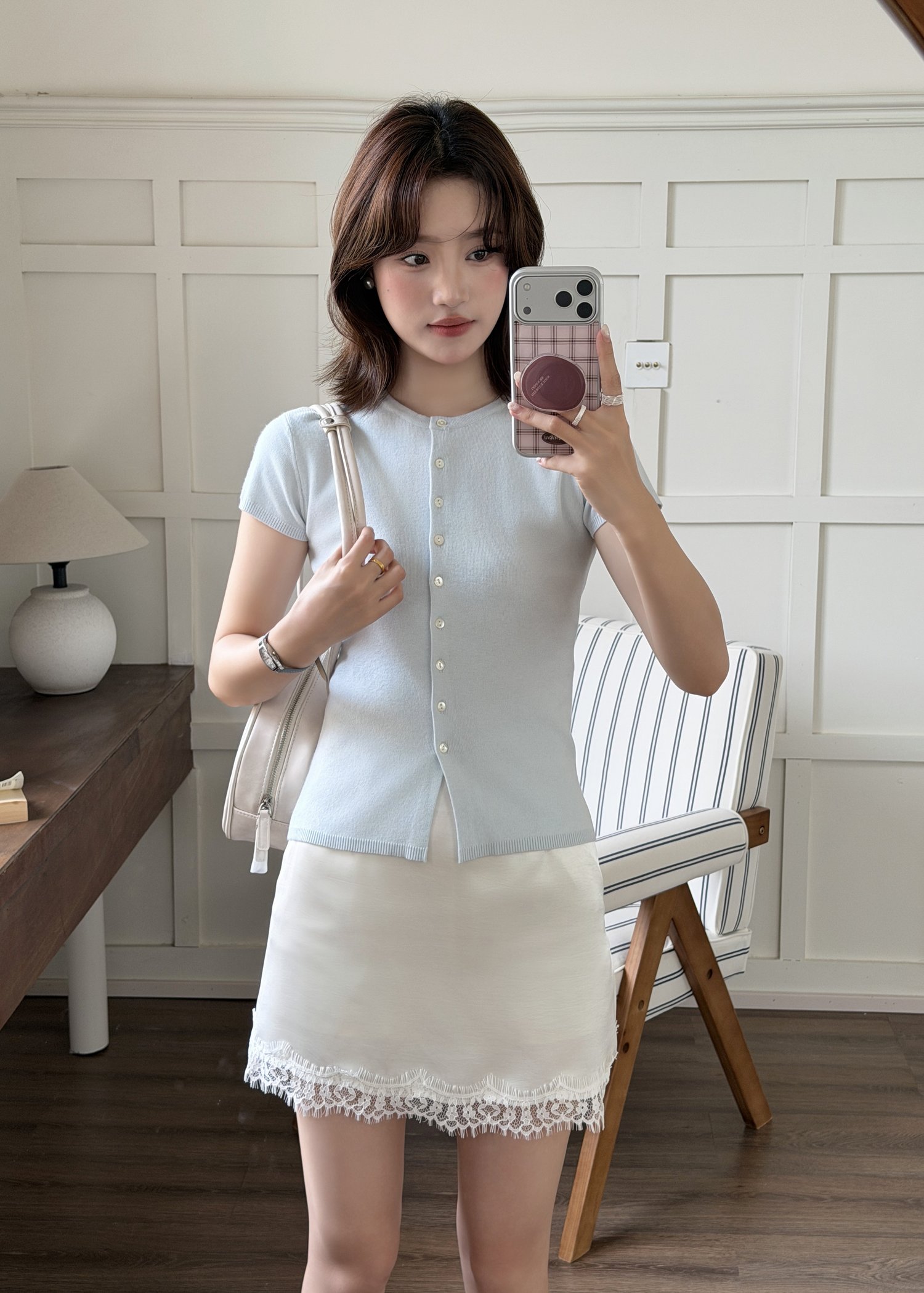 Daphne Buttoned Knit Top in Baby Blue