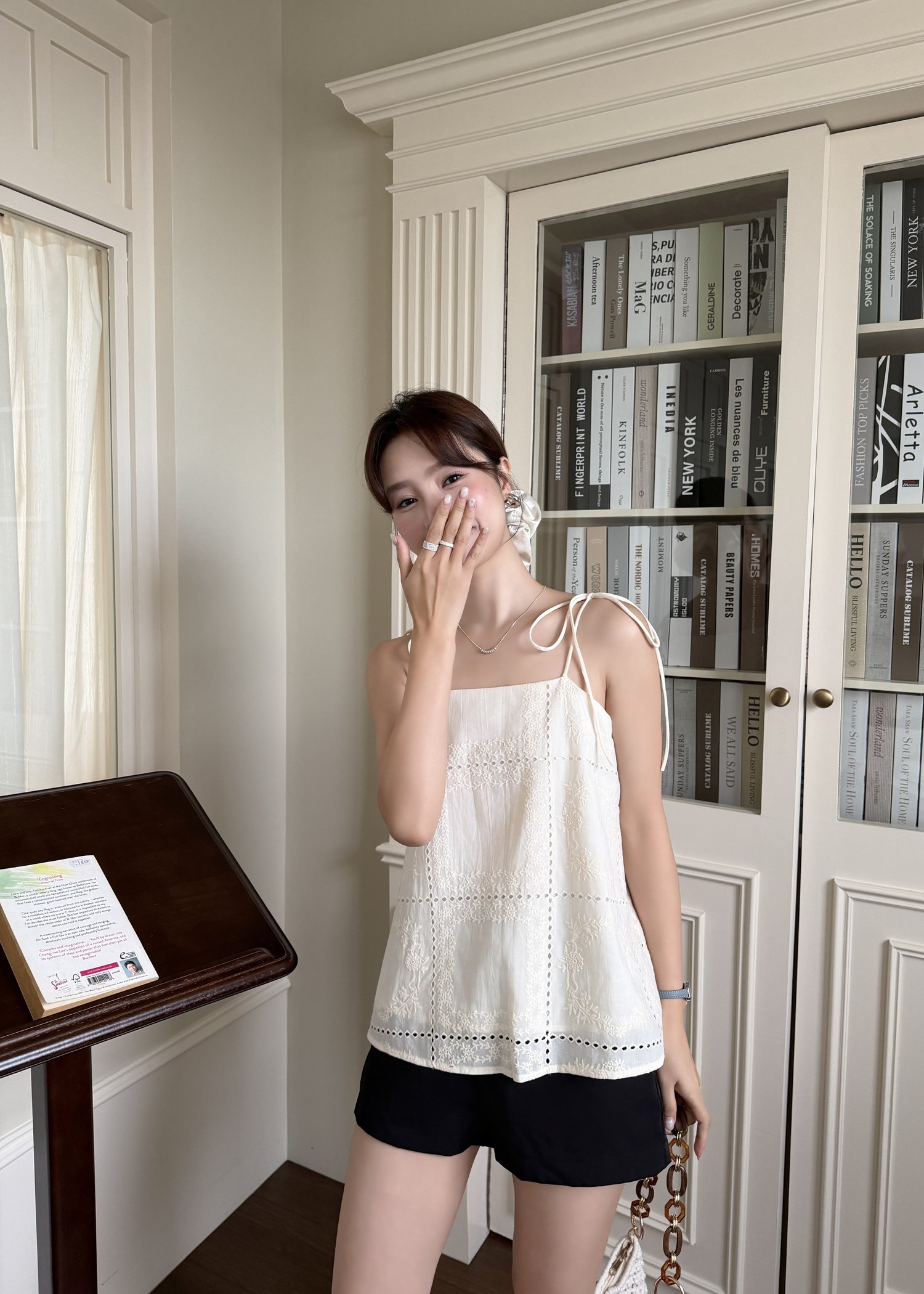 Annie Embroidery Eyelet Top in Apricot
