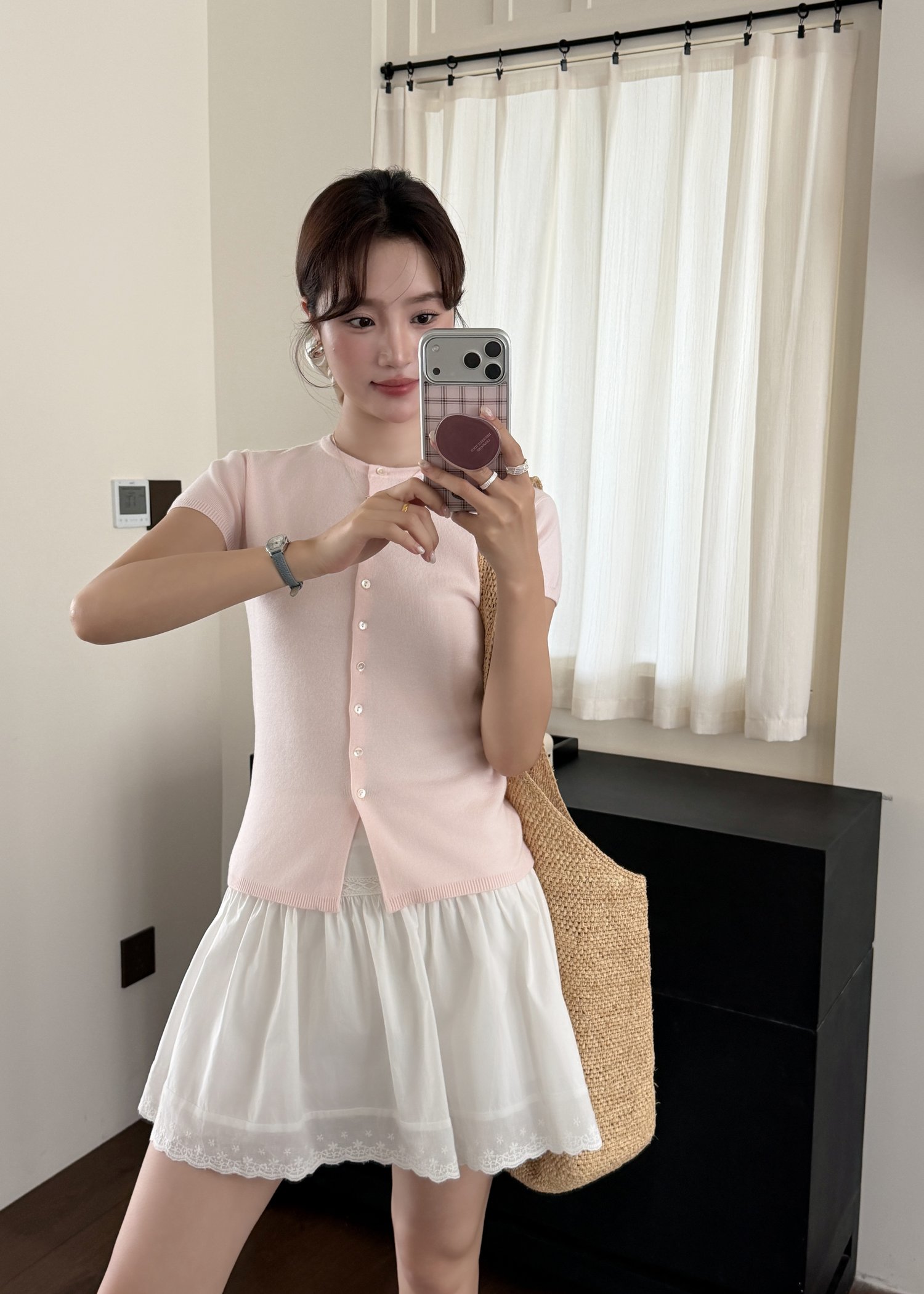 Daphne Buttoned Knit Top in Baby Pink