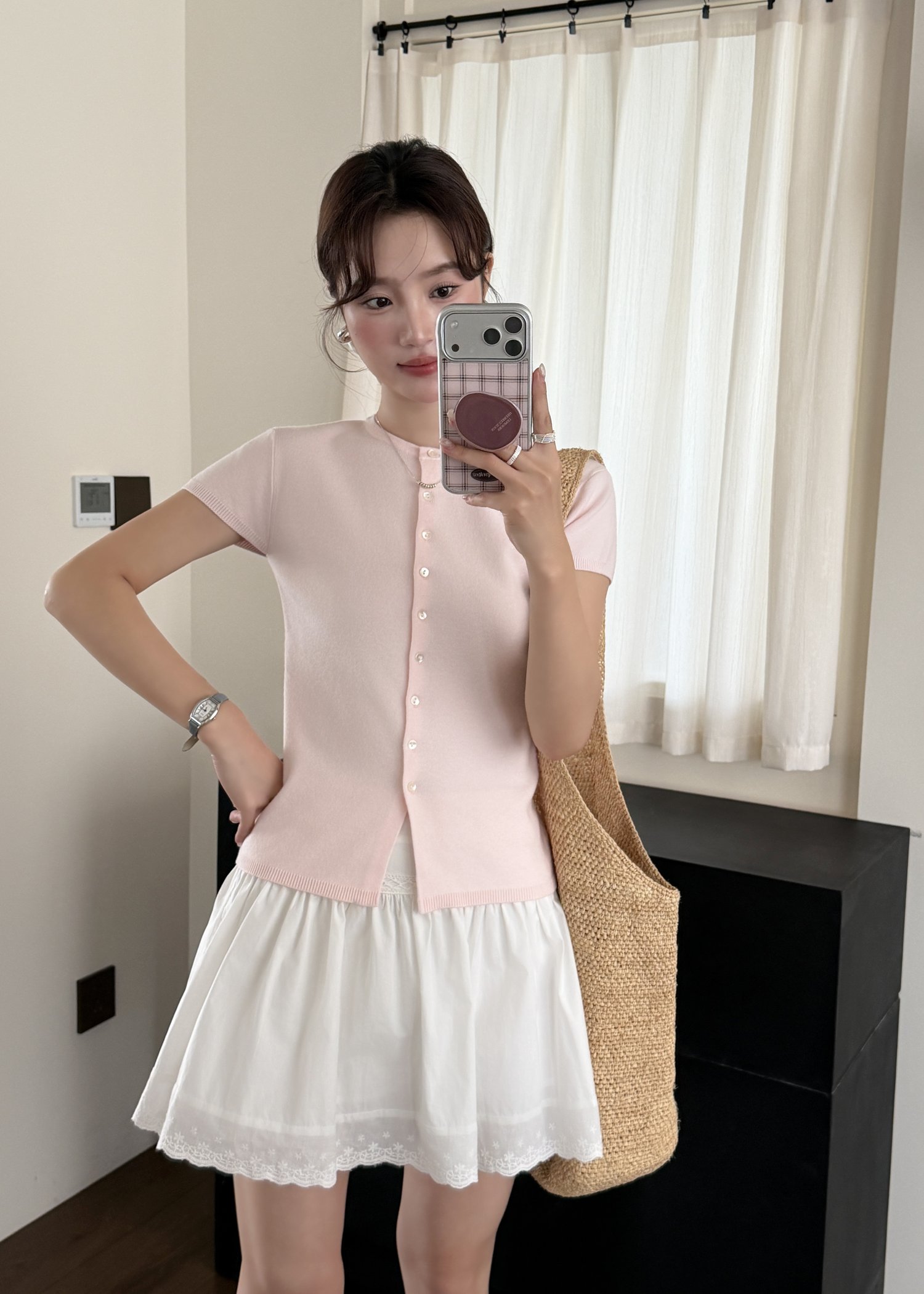 Daphne Buttoned Knit Top in Baby Pink