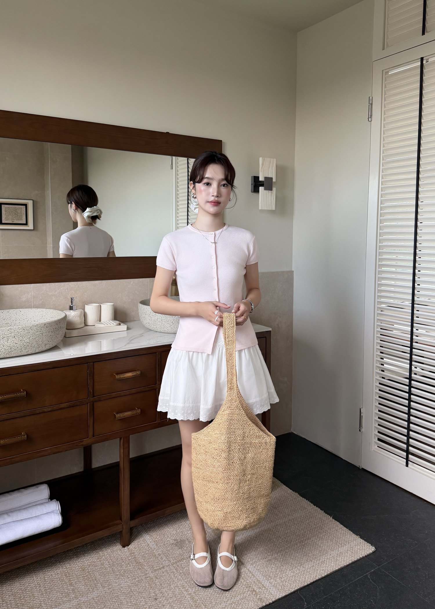 Daphne Buttoned Knit Top in Baby Pink