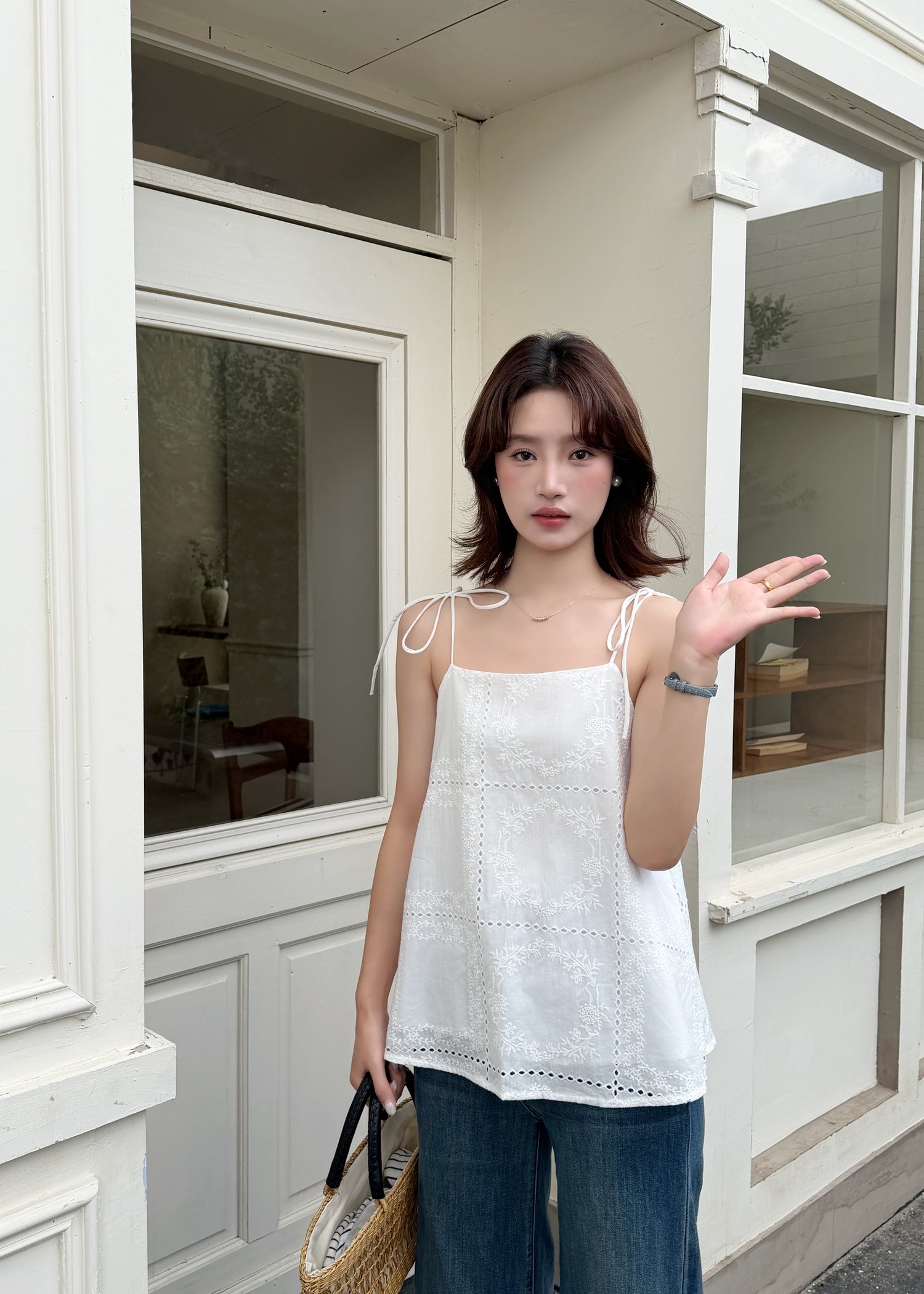 Annie Embroidery Eyelet Top in White