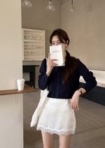Lara Fufu Knit Top in Navy Blue