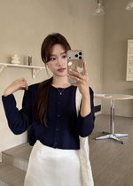 Lara Fufu Knit Top in Navy Blue