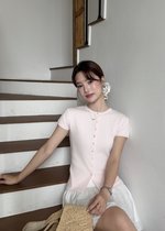 Daphne Buttoned Knit Top in Baby Pink