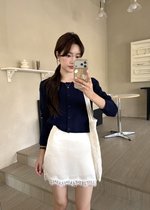 Lara Fufu Knit Top in Navy Blue