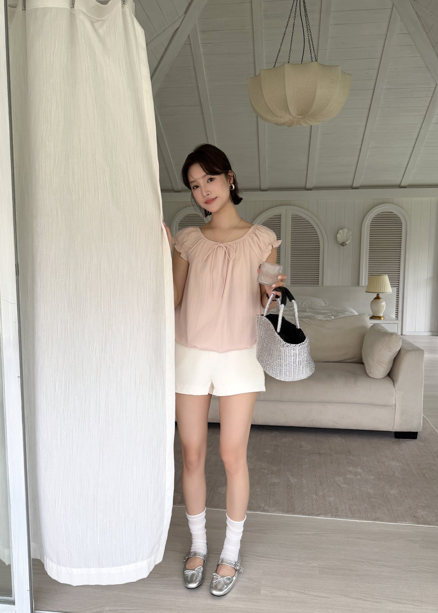 Lana Ribbon Puffy Top in Pink