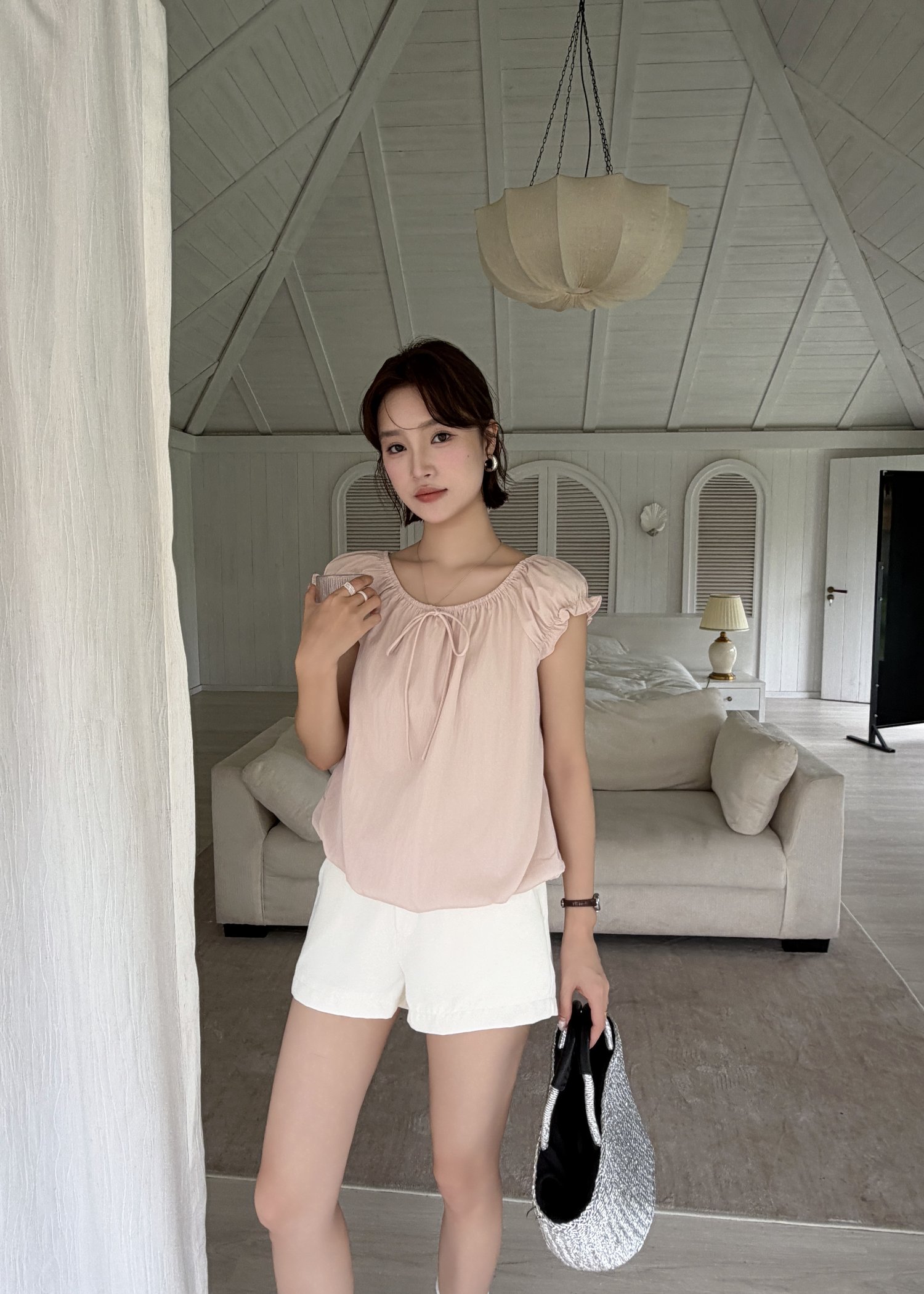 Lana Ribbon Puffy Top in Pink