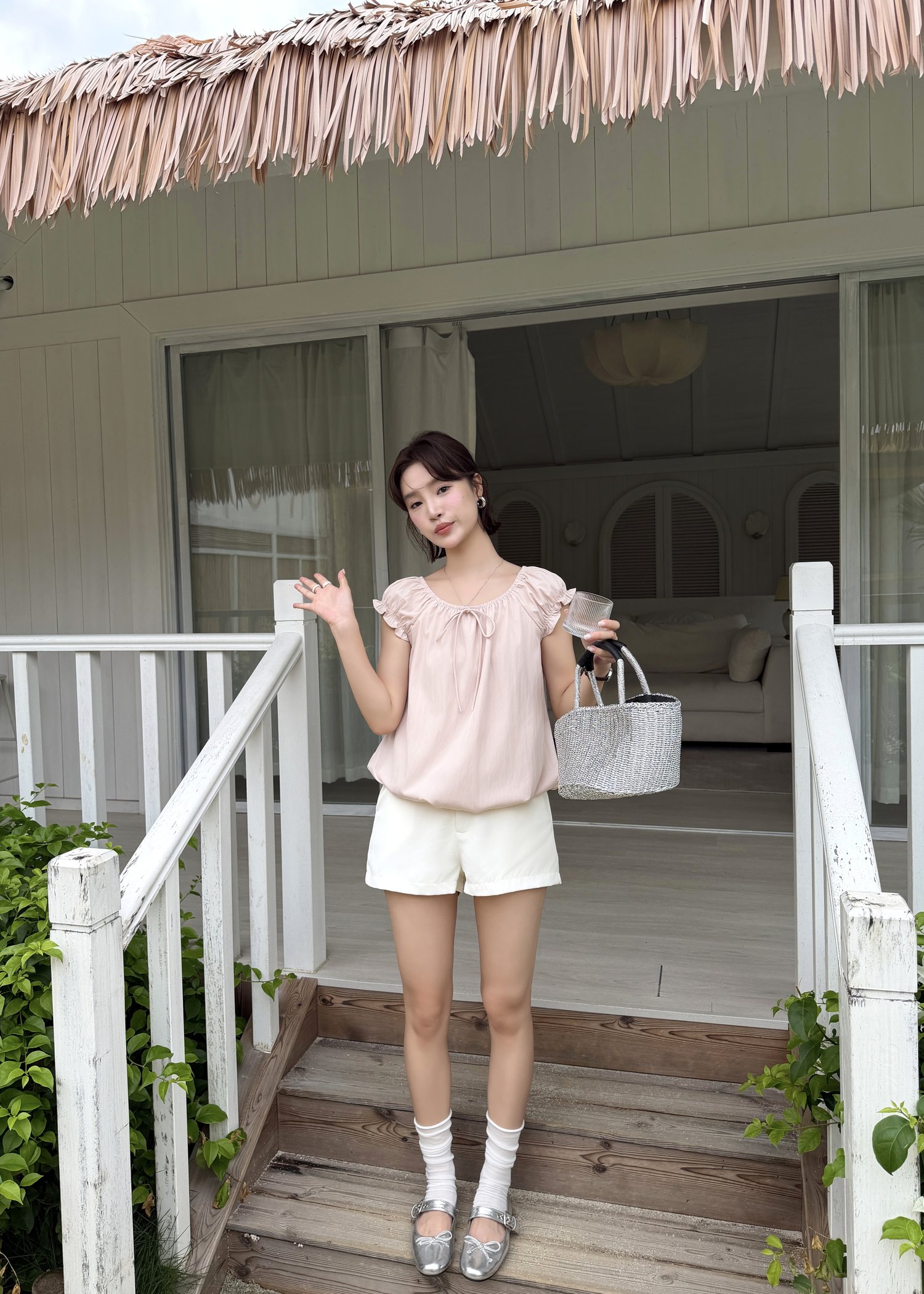 Lana Ribbon Puffy Top in Pink