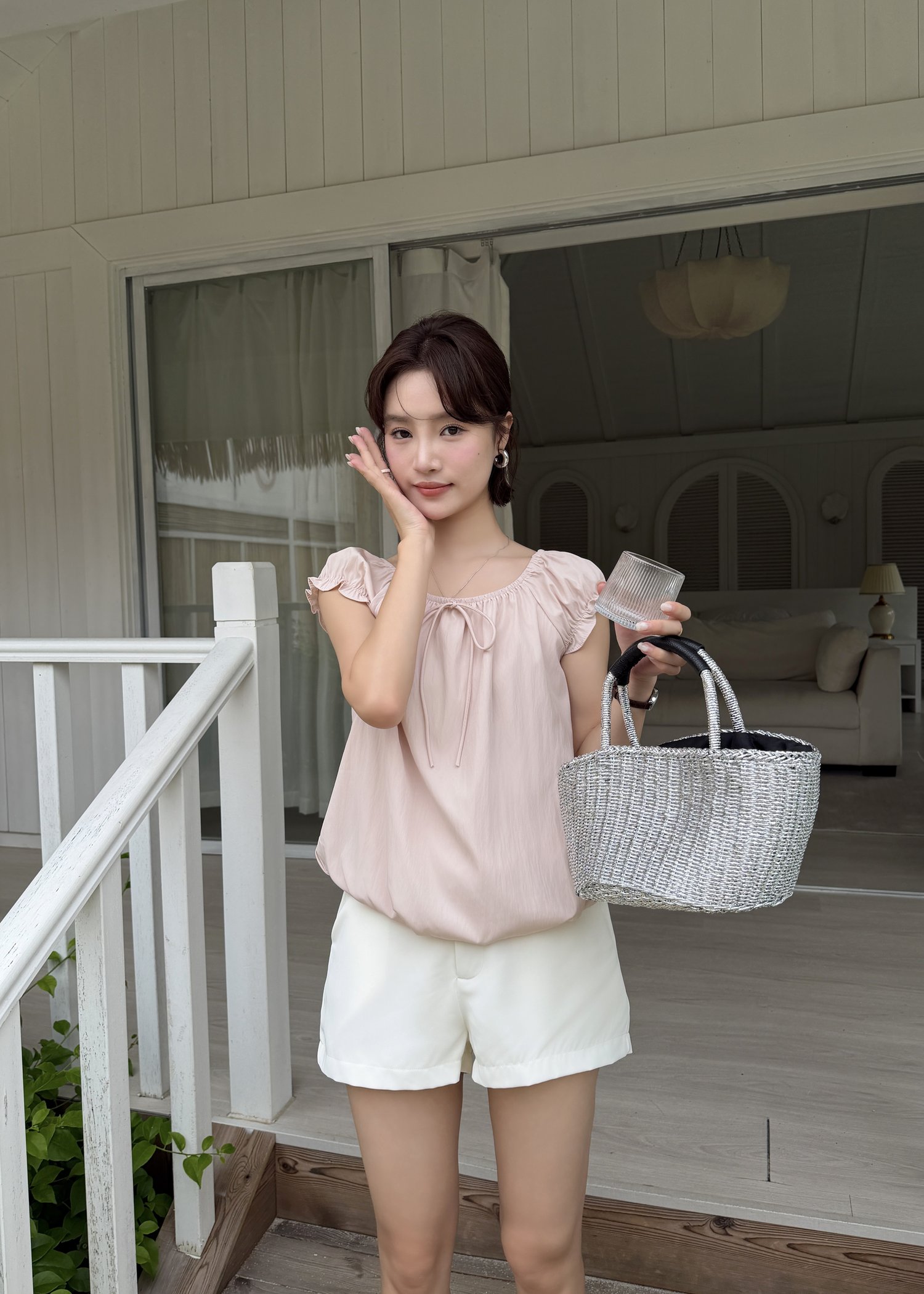 Lana Ribbon Puffy Top in Pink