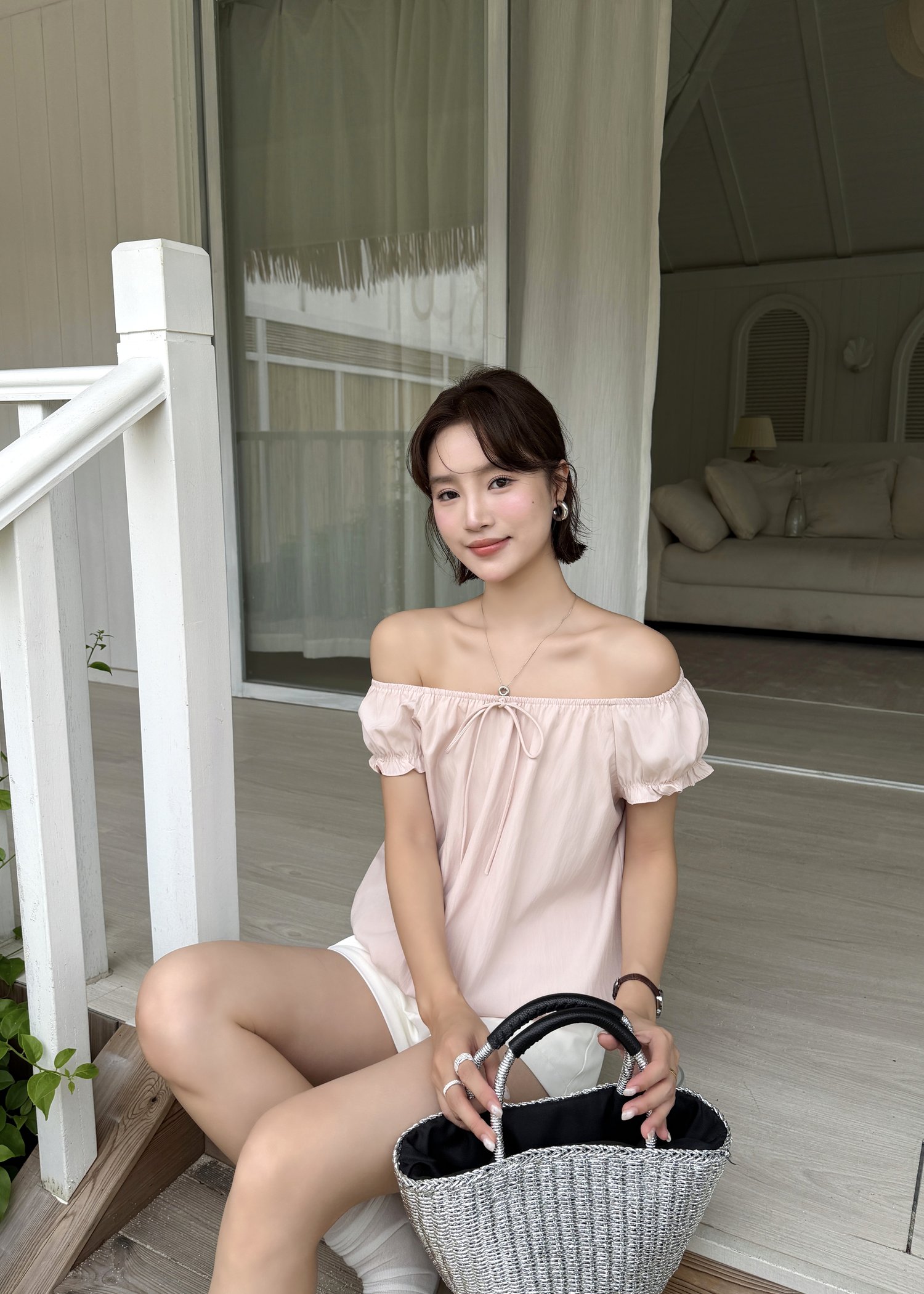 Lana Ribbon Puffy Top in Pink