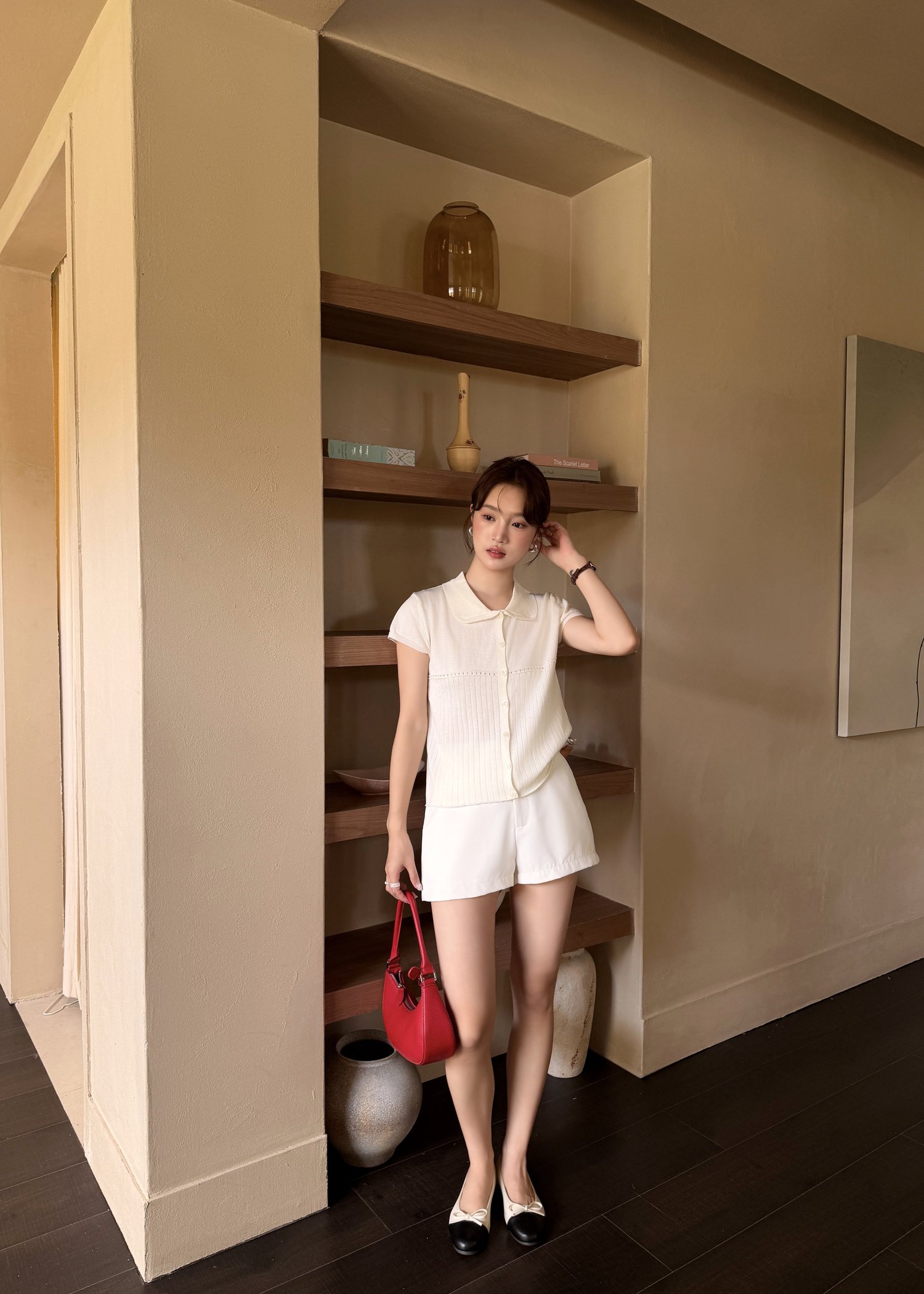 Hera Buttoned Knit Top in Milk