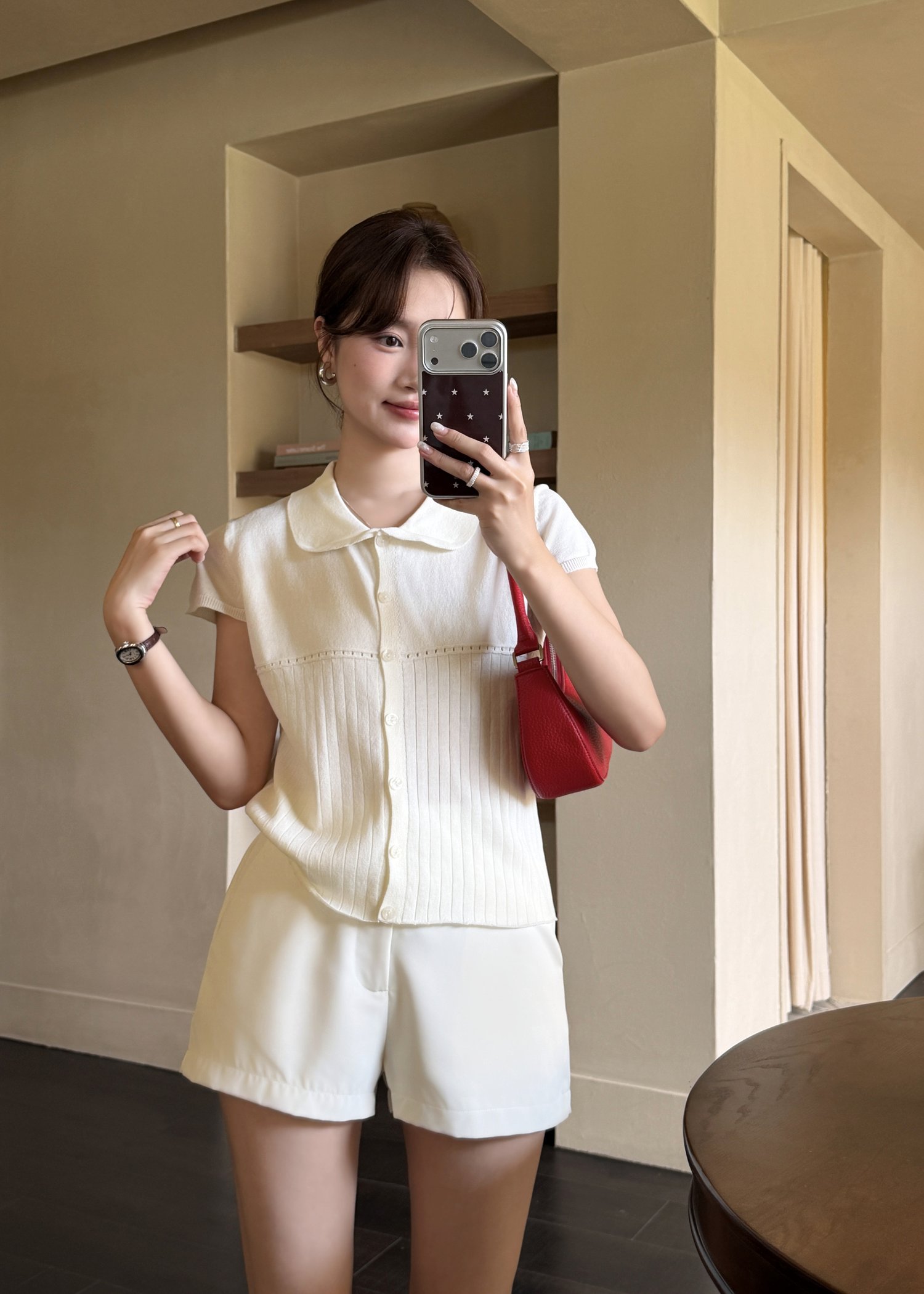 Hera Buttoned Knit Top in Milk