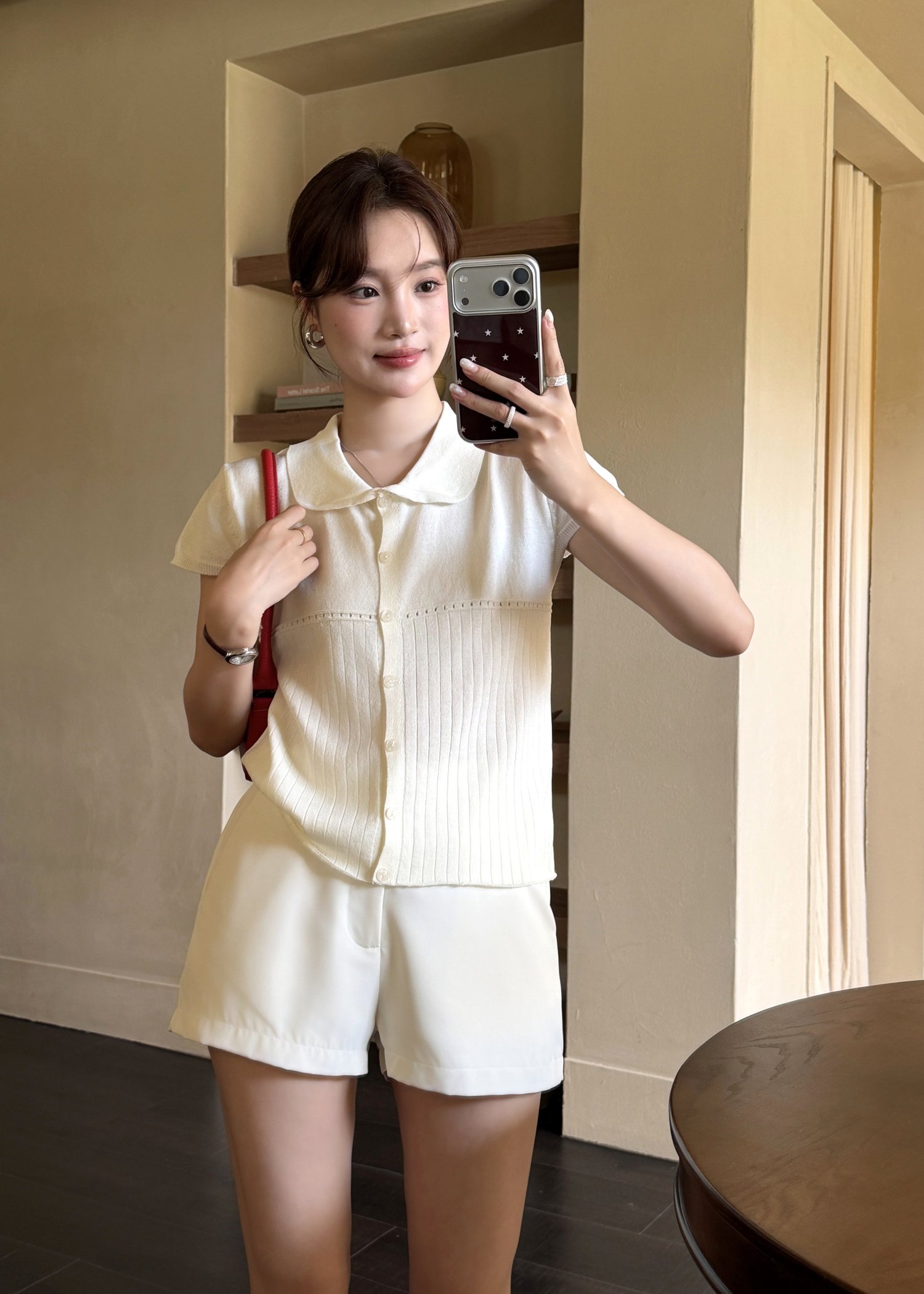 Hera Buttoned Knit Top in Milk