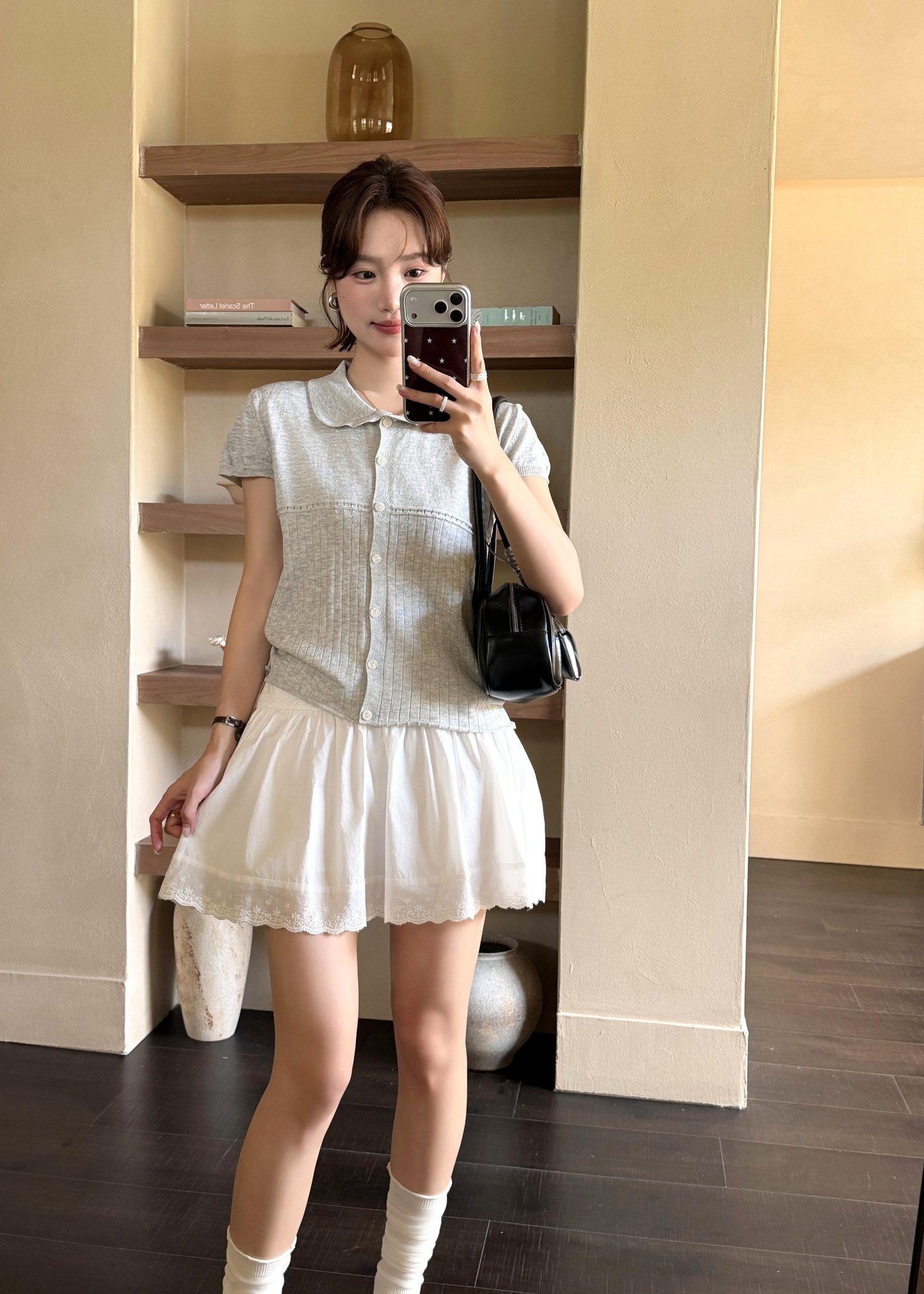 Hera Buttoned Knit Top in Grey