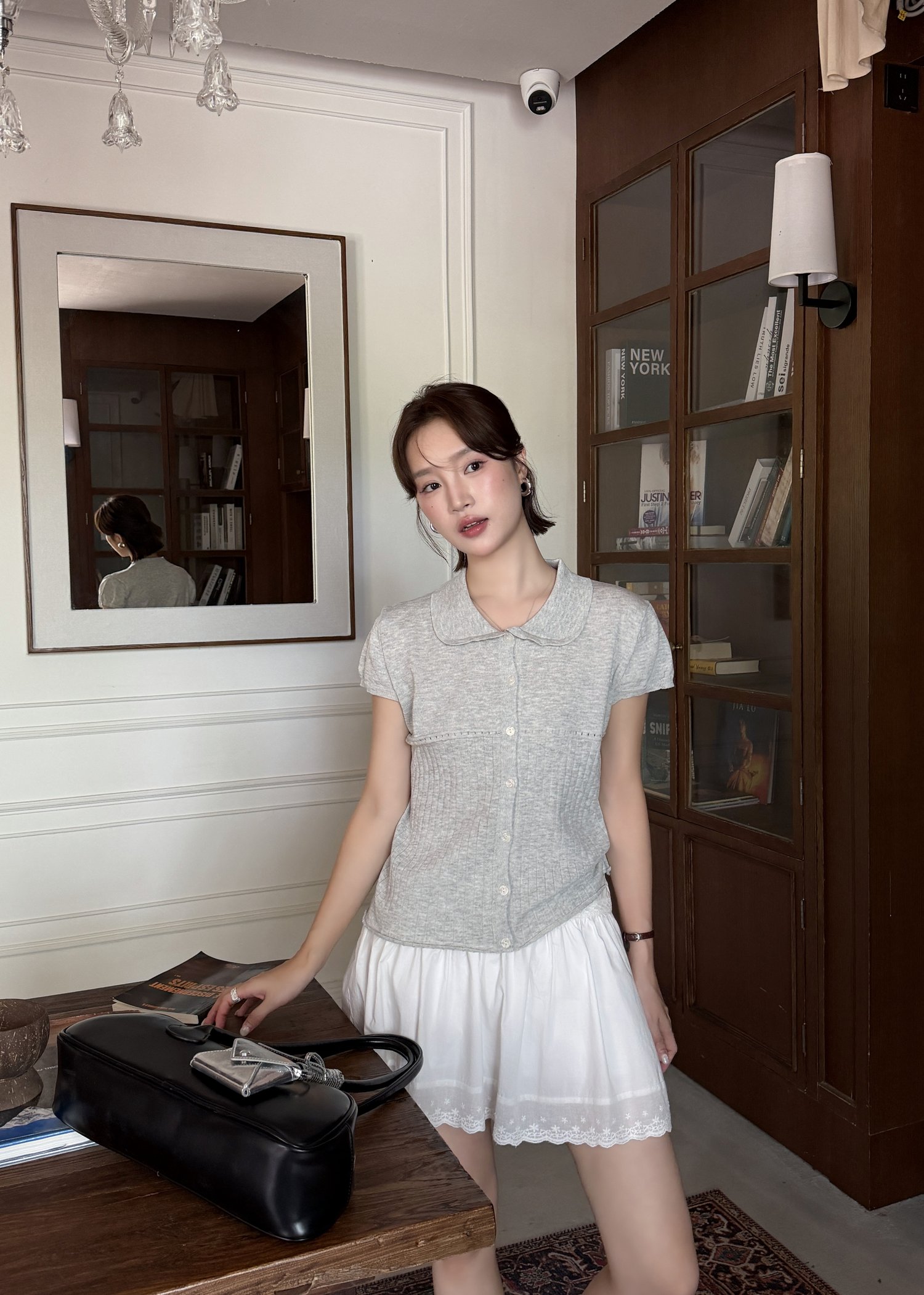 Hera Buttoned Knit Top in Grey