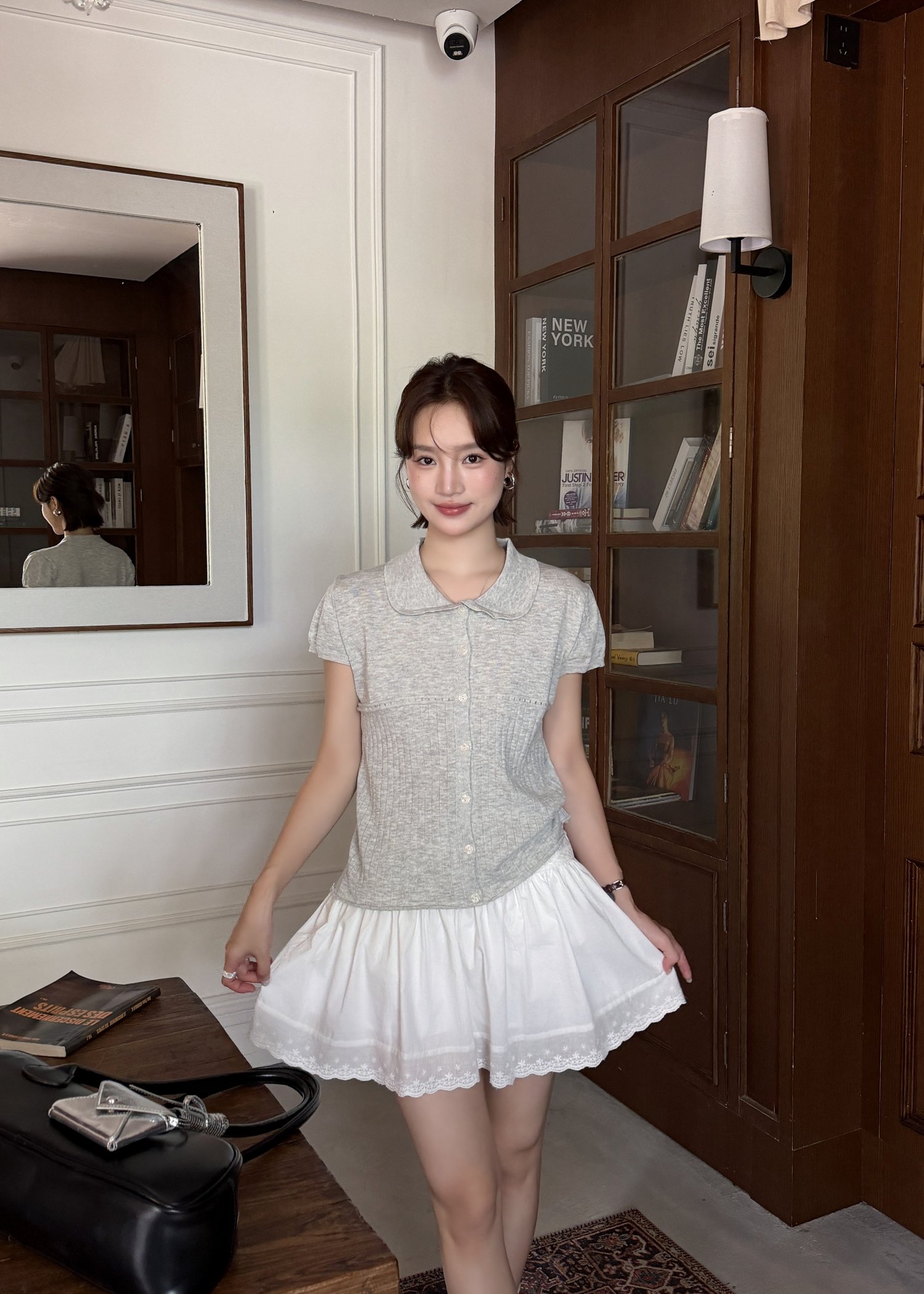 Hera Buttoned Knit Top in Grey