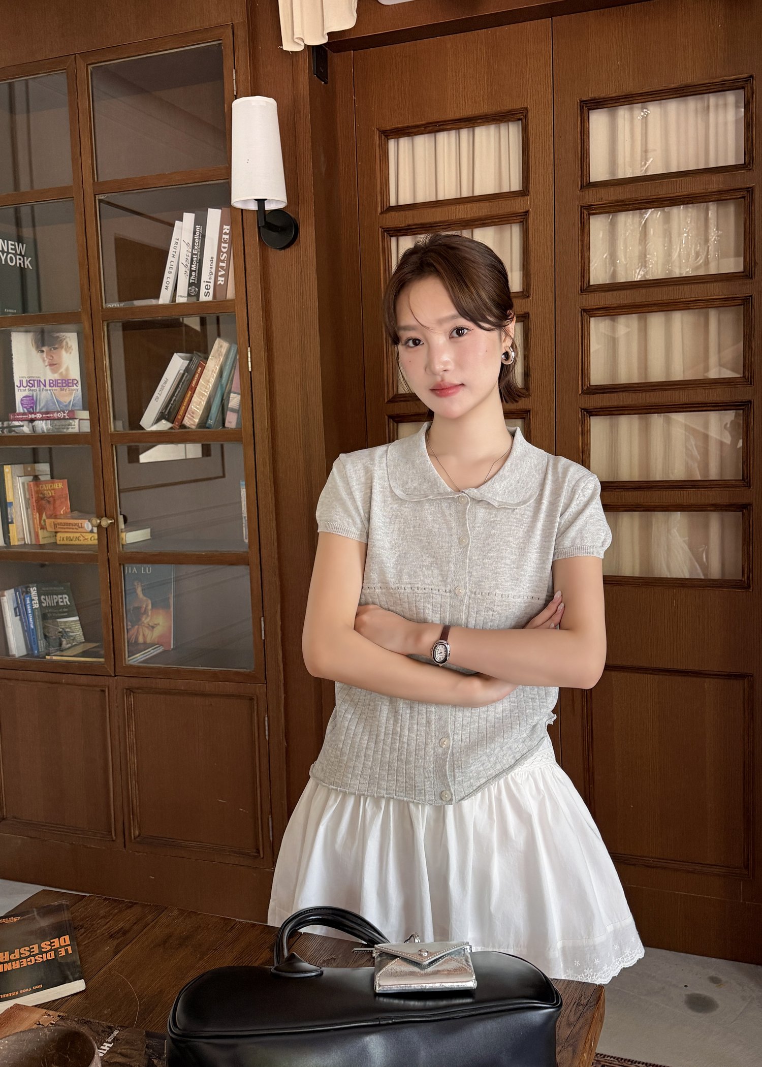 Hera Buttoned Knit Top in Grey