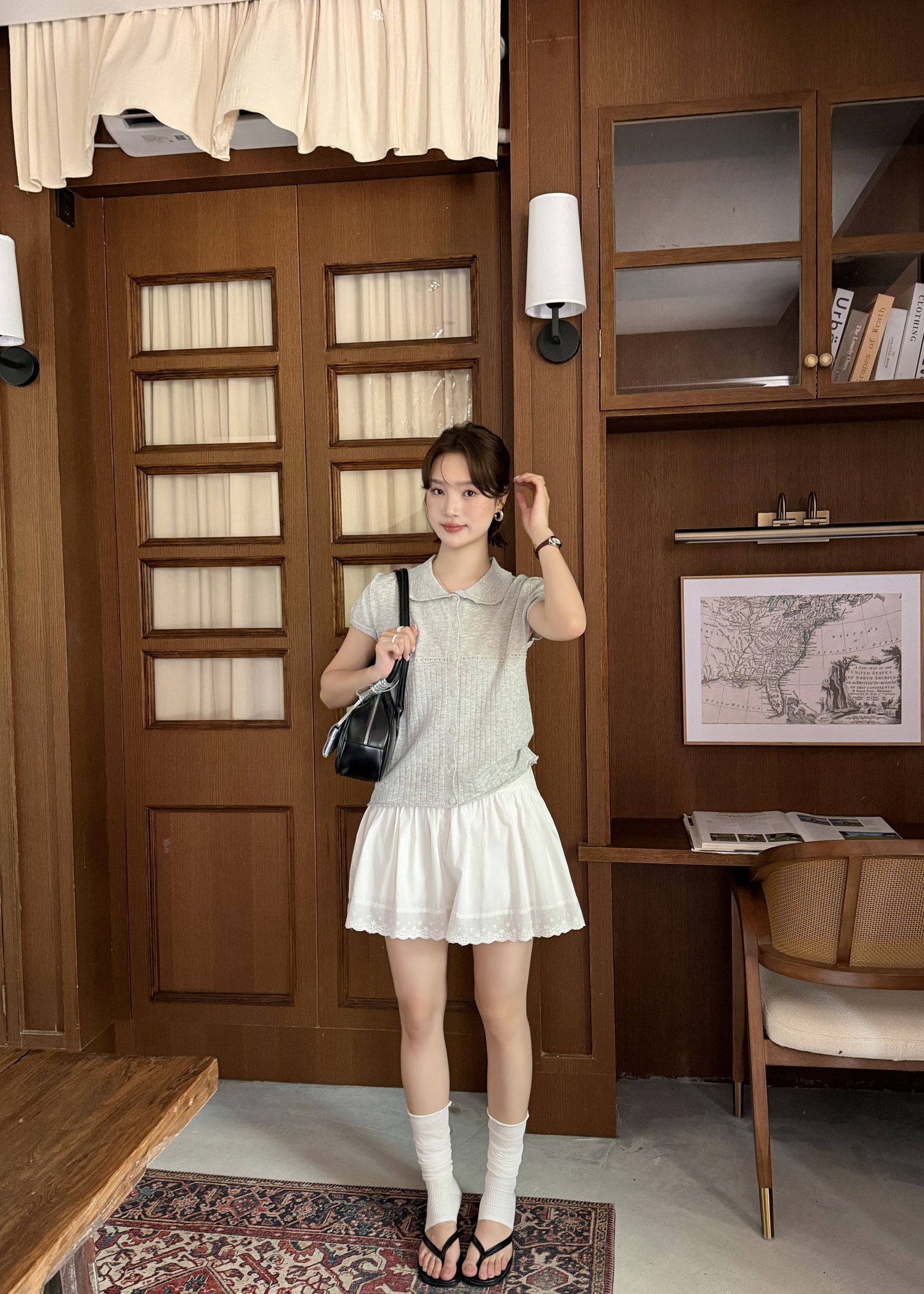 Hera Buttoned Knit Top in Grey