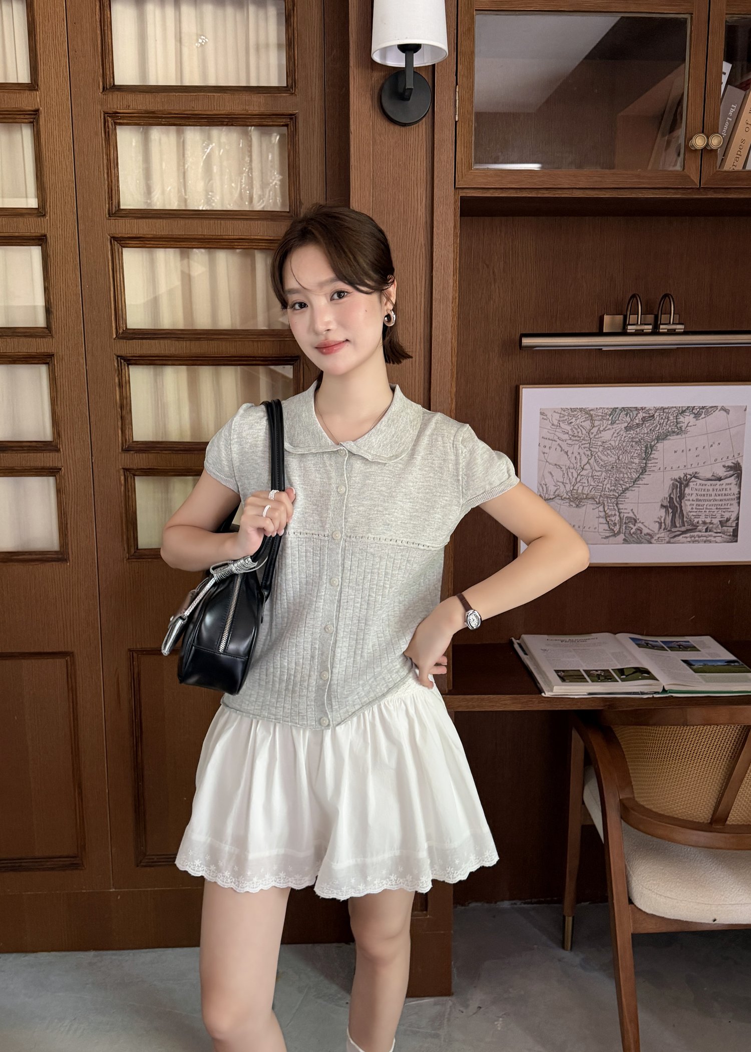 Hera Buttoned Knit Top in Grey