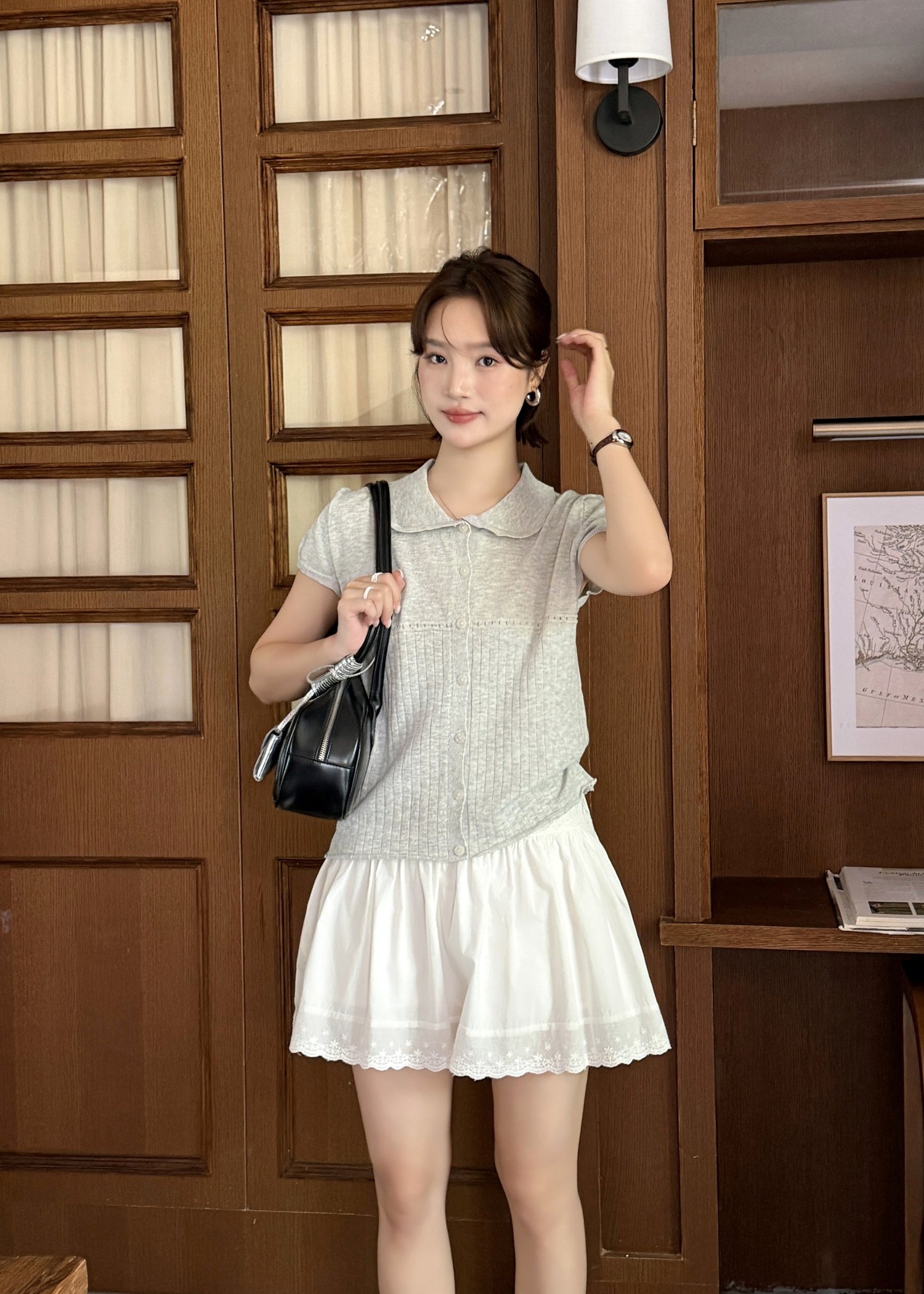 Hera Buttoned Knit Top in Grey