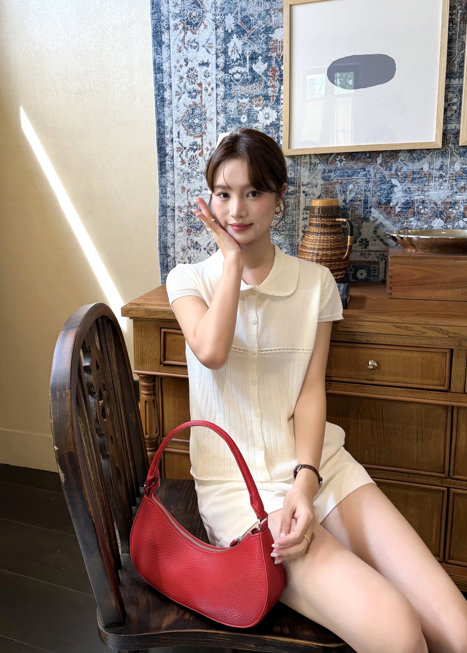 Hera Buttoned Knit Top in Milk