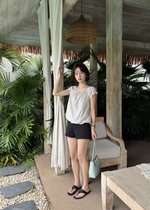 Lana Ribbon Puffy Top in Taupe