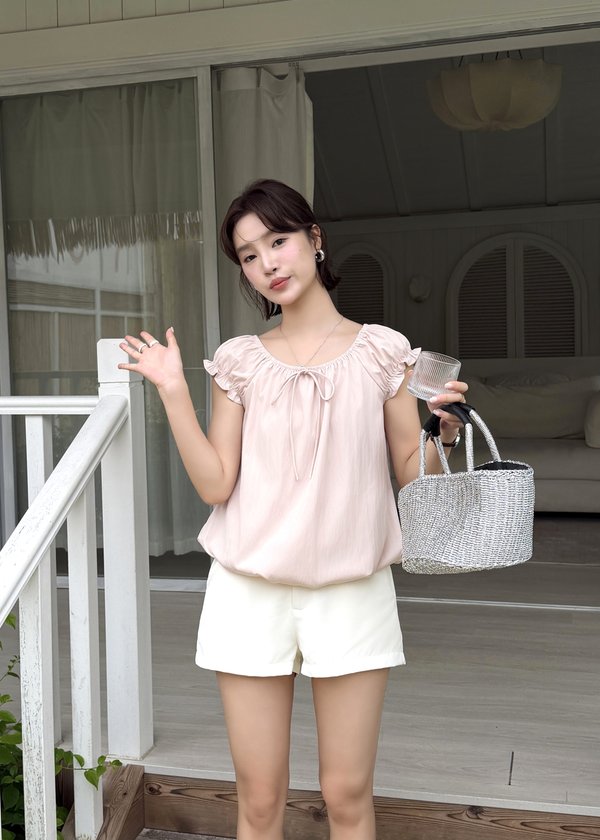 Lana Ribbon Puffy Top in Pink