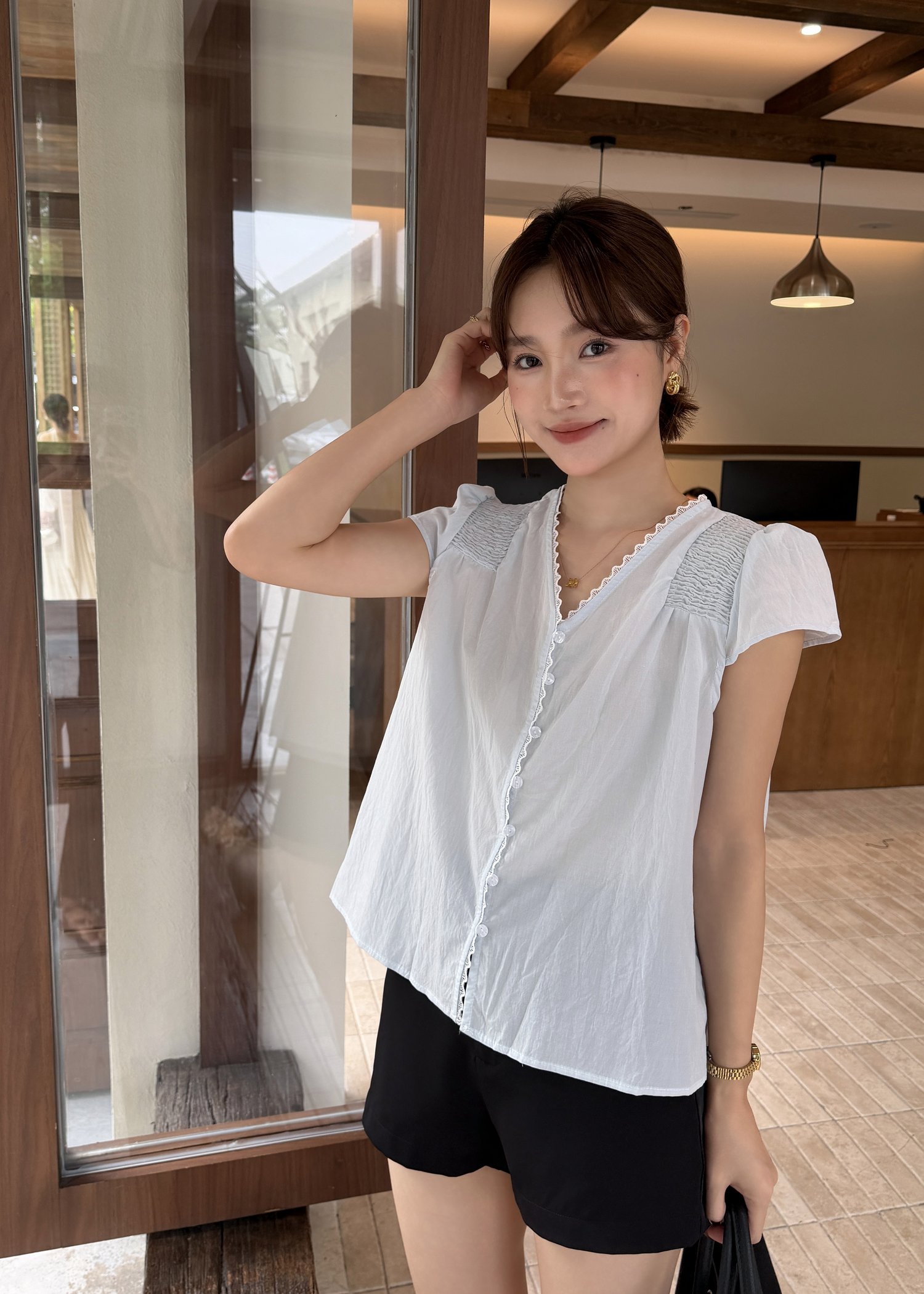 Doris Lacey Blouse in Baby Blue
