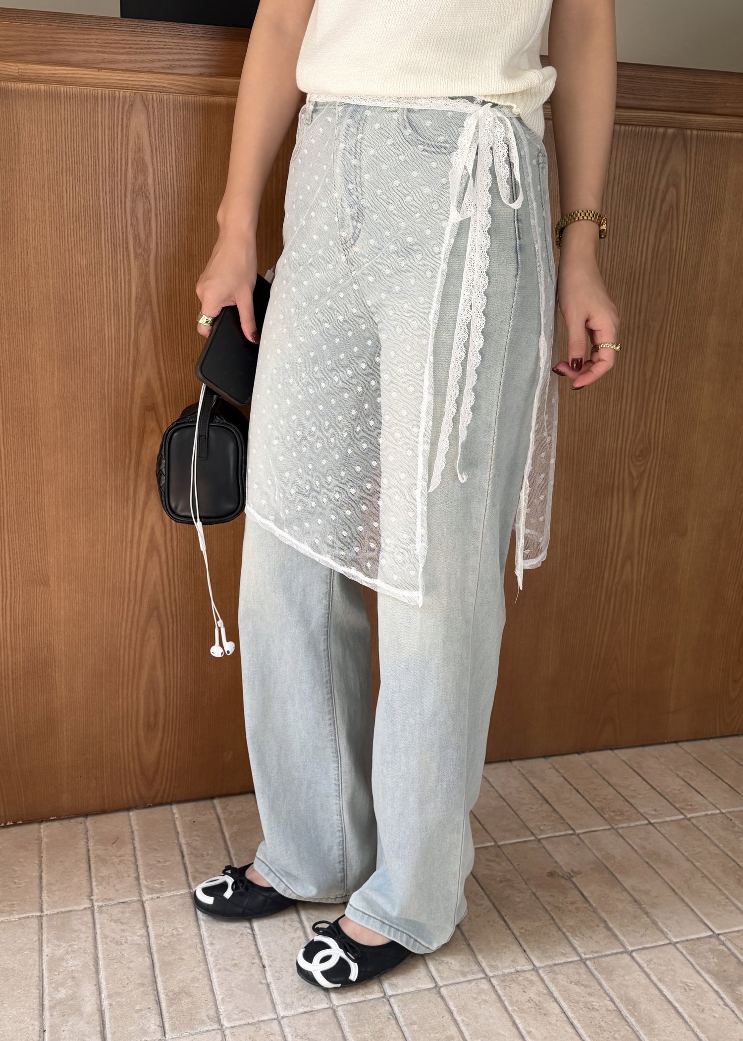Lace Trim Polka Dot Apron Skirt