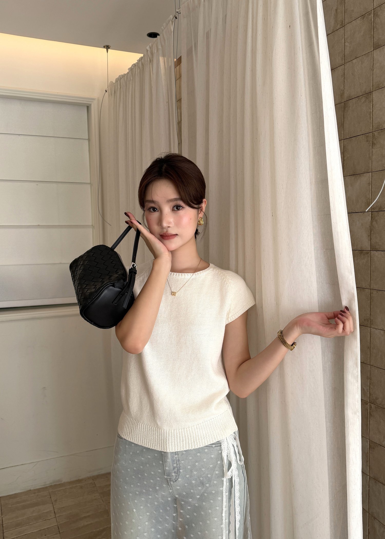 Lace Trim Polka Dot Apron Skirt